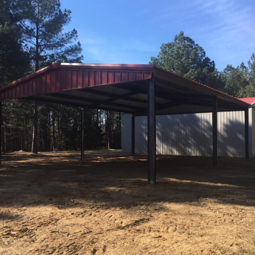 A gable Sheeted Pole Barn