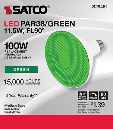 11.5W PAR38 LED GREEN 90DEG BEAM ANGLE