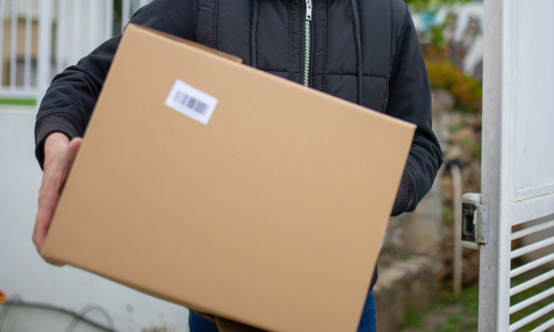 An individual carrying a cardboard box