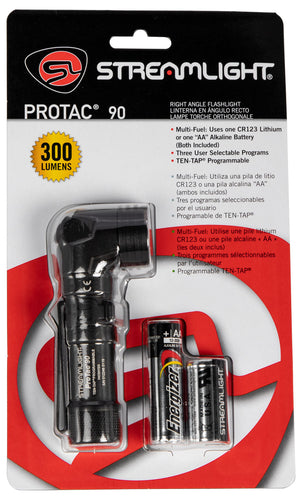 Streamlight 88087 ProTac 90 300/125/40 Lumens LED Aluminum Black Anodized CR123A/AA