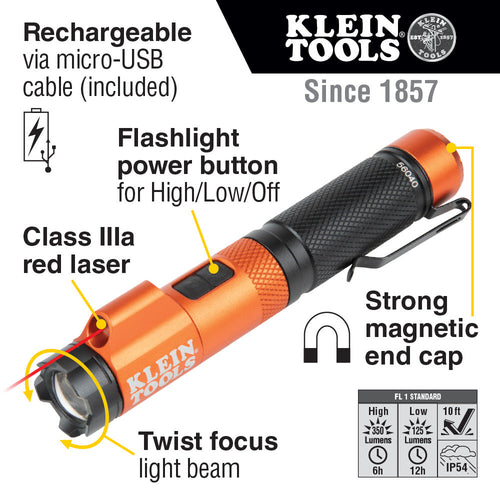 Klein Rechargeable Focus Flashlight with Laser