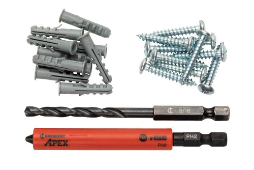 Crescent 3.5 in PH2 u-GUARD Bit, 3/8 in Drill Bit, 10 Screws, 10 Dry Wall Anchors
