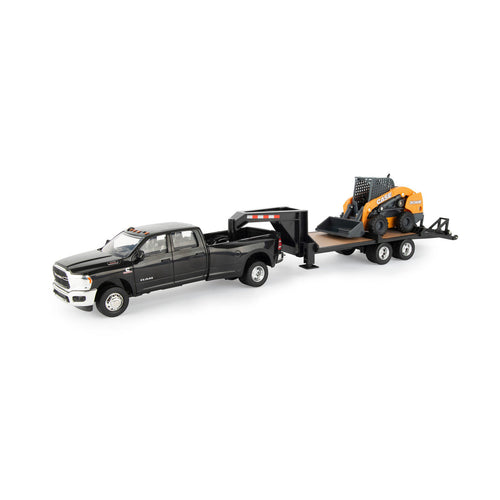 Tomy 1:32 2020 Ram 3500 Pickup with Case SV340 Skid Steer and Gooseneck Trailer