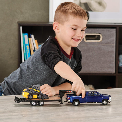 Tomy ERTL 32 Ram 3500 Pickup With New Holland L230 Skid Steer and Gooseneck Trailer