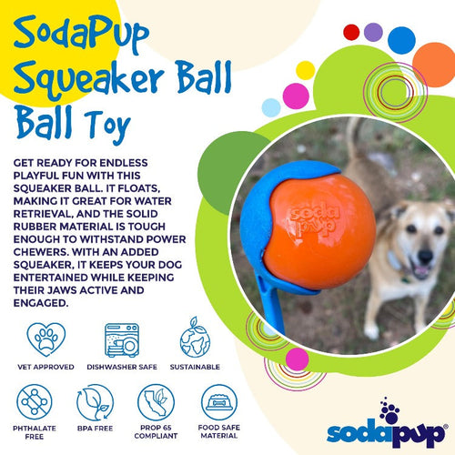 SodaPup Squeak Ball Ultra Durable PUP-X Squeaking, Chewing, Floating & Retrieving Ball Dog Toy