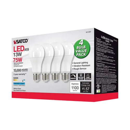 Satco S11457 13A19/LED/850/120V/D/4PK