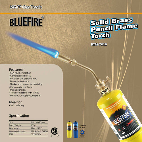 Bluefire BTM-7010 Solid Brass Jumbo Pencil Flame Gas Welding Torch
