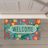 Evergreen Floral Patterned Bunny Florals Coir Mat