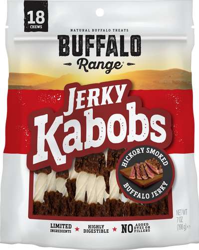 Buffalo Range Natural, Grain Free Jerky Kabob Rawhide Chews for Dogs